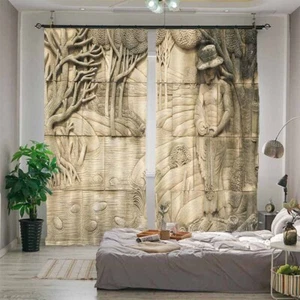 Sculpture Like Stone Fan 3D Blockout Photo Print Curtain Fabric Curtains Window - Bild 1 von 10