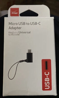 Micro USB to USB Type-C Converter Adapter Verizon Charger Fast Connector - Black - Image 1 of 2