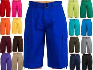 MEN'S BTL CARGO SHORTS WITH BELT COTTON TWILL SIZE 32-56 - Picture 1 of 31