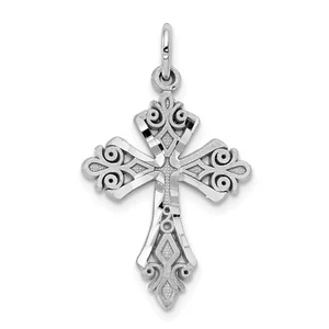 10k White Gold Diamond Cut & Textured Fleur De Lis Budded Cross Charm - Picture 1 of 3