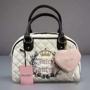 Juicy Couture Heritage Quilted Velour Bowler Handbag + Heart Coin purse - Picture 1 of 6