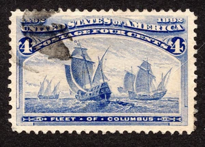 US # 233 (1893) 4c - Used - VF/XF - Fleet of Columbus (Nicely Centered) - Picture 1 of 2