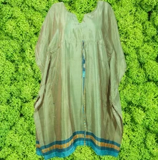 Women Boho Midi Kaftan, Green blue summer dress, Handmade Bohemian Kaftan L-4XL