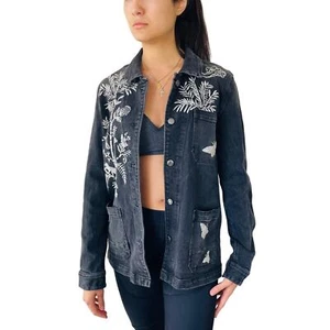 Johnny Was Black Embroidered Eden Denim Worker Jacket Size XS - Picture 1 of 13