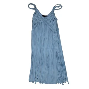 Boston Proper Macramé Fringe Dress Crochet Sleeveless Casual Blue Womens Size S - Picture 1 of 11