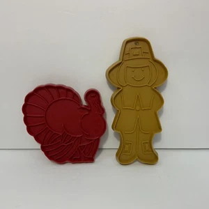 Vintage Lot of 2 Thanksgiving Plastic Cookie Cutters Hallmark Pilgrim Red Turkey - Picture 1 of 3