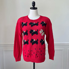Vintage 90s Scottie Terrier Dog Hand Knit Sweater Red Black Gold M