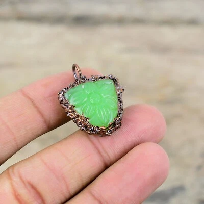 Mothers day Sale Carved Green Onyx Stone Copper Electroformed Pendant Jewelry - Image 1 of 4