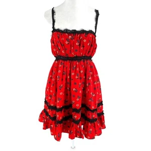NWT Urban Outfitters Prairie Babydoll Lace Floral Mini Dress Red Black sz Medium - Picture 1 of 10