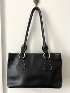 Claudia Firenze Italy Black Pebbled Leather Shoulder Bag Silver Ring Accents - Picture 1 of 6