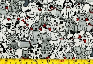 Tina Scrap 9"x21" Puppy Party Packed Dog Spots Fabric Cotton Black White B&W - Picture 1 of 1
