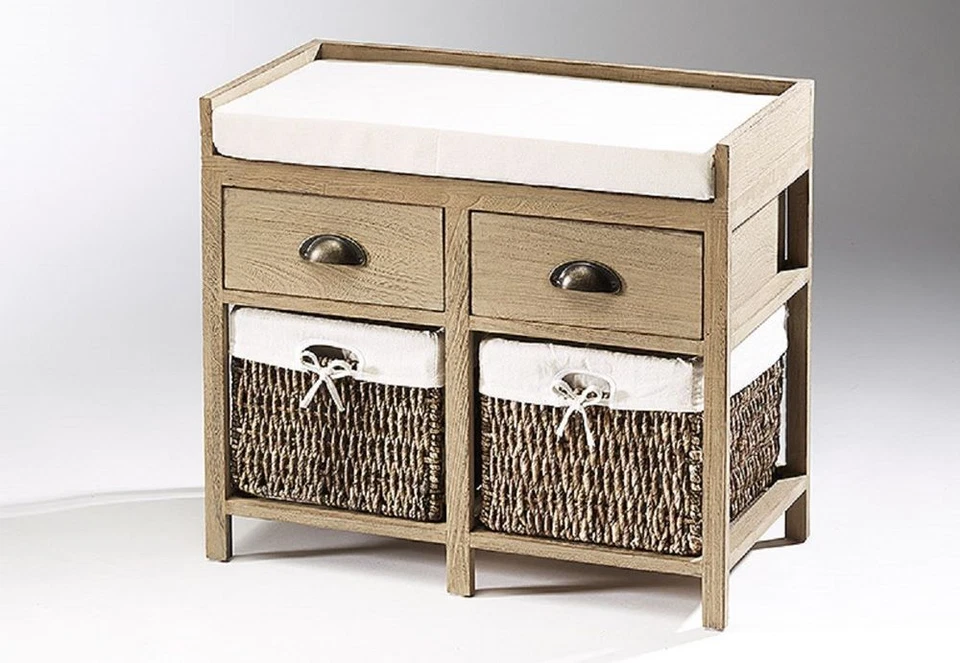 Sitzbank mit 4 Schubfächern Holz Maisblatt Stauraum Sitztruhe Aufbewahrungsbank - Bild 1 von 1