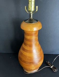 Mid Century Modern Segmented Wood Table Lamp 20.75" Artisan Turned Vintage - Picture 1 of 6
