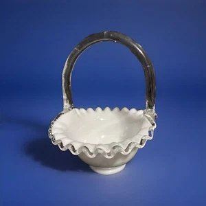 Vintage Fenton Silver Crest Ruffled Edge Clear Handle Basket Approx 7 Inches - Picture 1 of 7