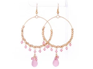  PENDIENTES 2" Aros Rosa/Cristal Rosa 2" Aro Alambre Perforado Pendientes - Imagen 1 de 1