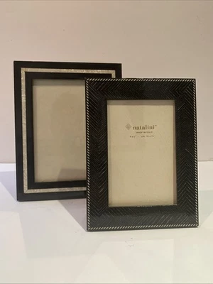 Marco de fotos Natalini hecho a mano 5x7 Italia lacado negro marfil con incrustaciones Foto 1 de 4