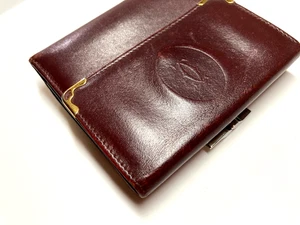 CARTIER VINTAGE MUST CC EMBLEM LEATHER WALLET TRIFOLD PURSE FRANCE BURGUNDY RED - Picture 1 of 24