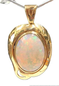 Natürlicher Opal rote Blitze 14k Gold Modernist asymmetrisch Designer signiert Anhänger - Bild 1 von 7