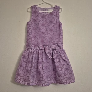 Gymboree Floral Lace Dress Purple Bow Low Waist Round Neck Zip Size 6 Girls - Picture 1 of 8