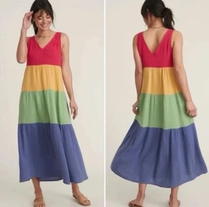 Marine Lagenlook Damen Large Rainbow Colorblock Corinne Maxikleid - Bild 1 von 8