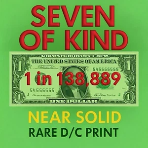 SEVEN OF A KIND SIX IN A ROW NEAR SOLID F54555555A Fancy Serial Number $1 Dollar - Picture 1 of 17