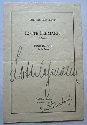 Lotte Lehmann & Erno Balogh Signed Autographed Vintage Opera Program - Image 1 of 2
