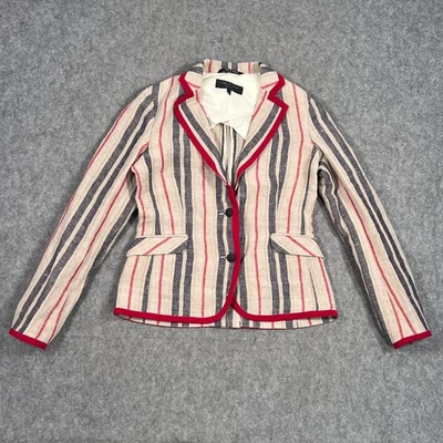 Rag & Bone Beige Red Gray Striped Linen 2-Button Blazer Jacket Women's Size 2 - Image 1 of 4
