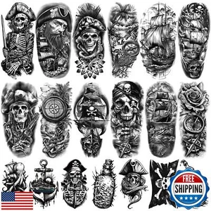77 Sheets Pirate Temporary Tattoos Adult,Captain Anchor Compass Sailboat Tatt - Picture 1 of 5