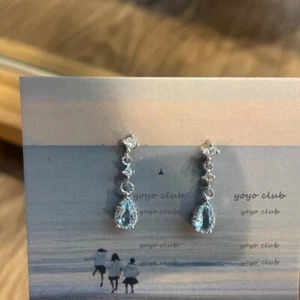 orecchini pendenti/gancio goccia gemma zirconi pera blu lago placcati argento regalo donna - Foto 1 di 4