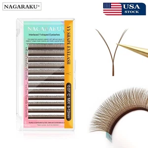 NAGARAKU YY Shape Hand Woven Premium Mink Soft Light Natural Brown Eyelashes USA - Picture 1 of 6