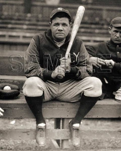BABE RUTH NEW YORK YANKEES SITTING ON A BENCH 8X10 PHOTO - Picture 1 of 1