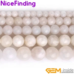 Cuentas redondas de piedra lunar blanca natural para hacer joyas de 15" envío gratuito - Imagen 1 de 39