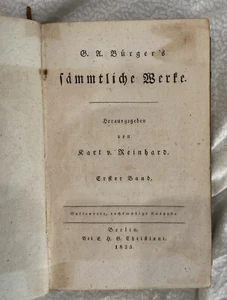 Gottfried August Burger Complete Works by Karl Reinhard 1823 Berlin Germany - Picture 1 of 11