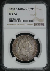1818 Great Britain Silver 1/2 Crown NGC MS-64 - Picture 1 of 2