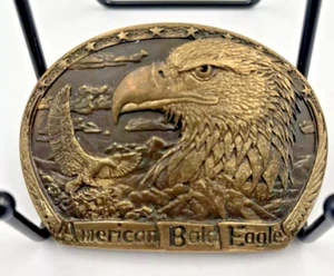 Fibbia per cintura vintage 1983 High Mesa specie in via di estinzione American Bald Eagle ottone - Foto 1 di 5