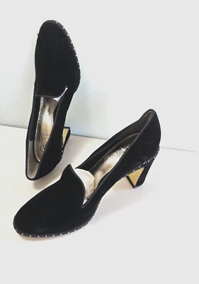 Sandalia de salón PAPELL para mujer talla 5,5 NEGRA de terciopelo con suela de cuero zapatos de tacón Foto 1 de 4