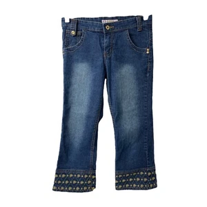 Girls 14 X 20.5 Capri Jeans South Pole Blue and Gold Embroidered 5 Pocket - Picture 1 of 15