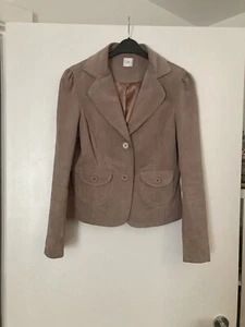 Vintage New Look Y2K Real Leather Suede 90’s Blazer Jacket Size 14 Back Design - Picture 1 of 8