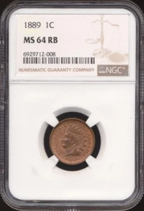 1889 Indian Head Cent NGC MS 64 RB - Picture 1 of 2