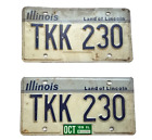 Pair Illinois Land of Lincoln Blue on White Metal Expired License Plates TKK 230