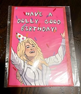 DOLLY PARTON HAVE A DOLLY TARJETA DE CUMPLEAÑOS DE DIBUJOS ANIMADOS DE BUEN CUMPLEAÑOS ~ 5"x7" ~ EN BLANCO POR DENTRO - Imagen 1 de 1
