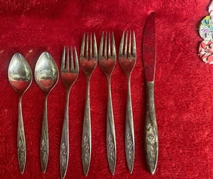 Vtg 7 Piece Morning Rose Community Silverware Butter Knife Forks Tsps Salad Fork - Picture 1 of 6