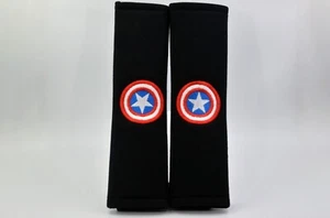 2 pcs (1 PAIR) Captain America Shield Embroidery Seat Belt Cover Pads Black pads - Picture 1 of 1