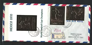 RAS AL KHAIMA Postal USED Olympics GOLD SHEET & STAMP cover - Rare LOT (UAE 96 ) - Picture 1 of 2