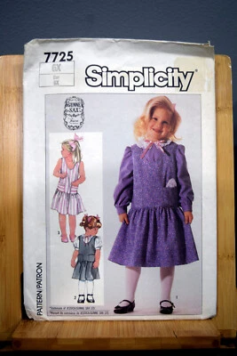 SIMPLICITY 7725 GIRL DRESS or Jumper & Blouse SZ 6X Pattern UNCUT - Image 1 of 4