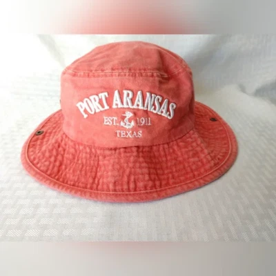 Sombrero para el sol Port Aransas bordado por Lucky 7 EE. UU. grande/XL algodón rosa plegable Foto 1 de 4