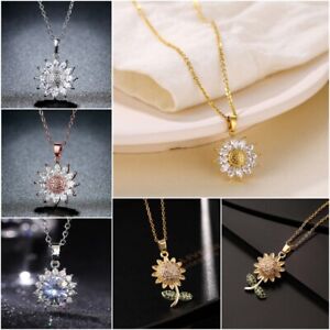 925 Silver Sunflower Pendant Necklace Clavicle Chain Women Cubic Zircon Jewelry