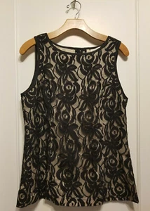 Banana Republic Buttoned Lace Tank Top, Black, Cotton Nylon, Lined, Size 10, NWT - Picture 1 of 7