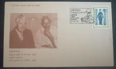 India 1978 Cinema Charlie Chaplin Hollywood Movies Mahatma Gandhi stamped FDC - Image 1 of 3