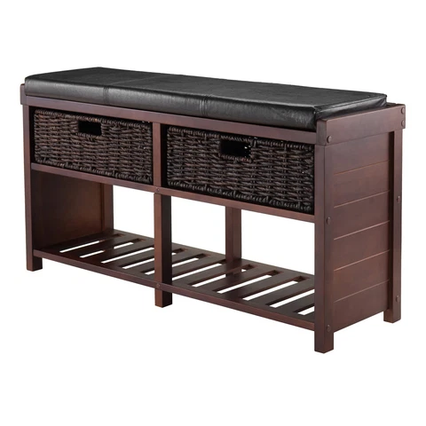 Winsome Wood Colin Storage Bench, Seat Cushion & 2 Foldable Chocolate Corn Husk Cover